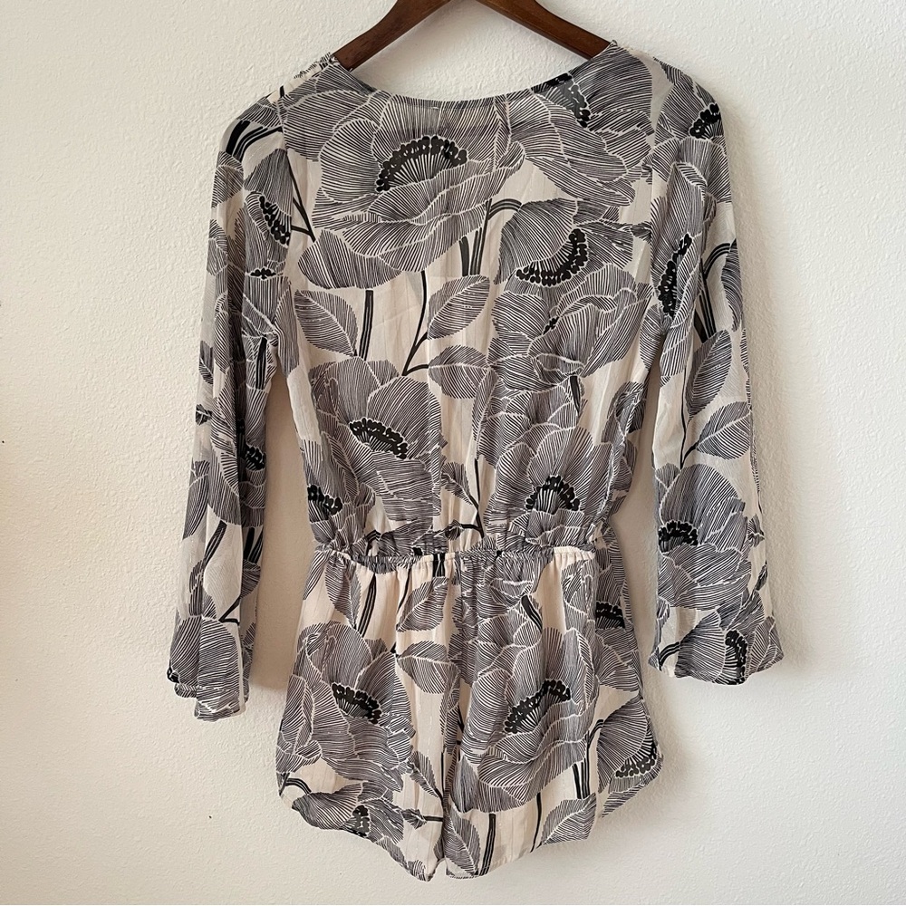Audrey 3+1 Black Cream Gold Long Slave Floral Wrap Summer Festival Romper - Picture 5 of 5
